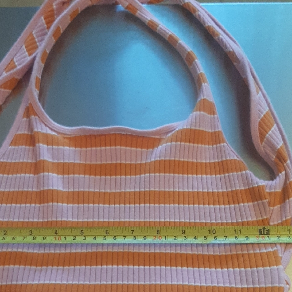 Zara💗Pink🧡OrangeBODYCON Striped COTTON Midi Dress Size M - Picture 7 of 7